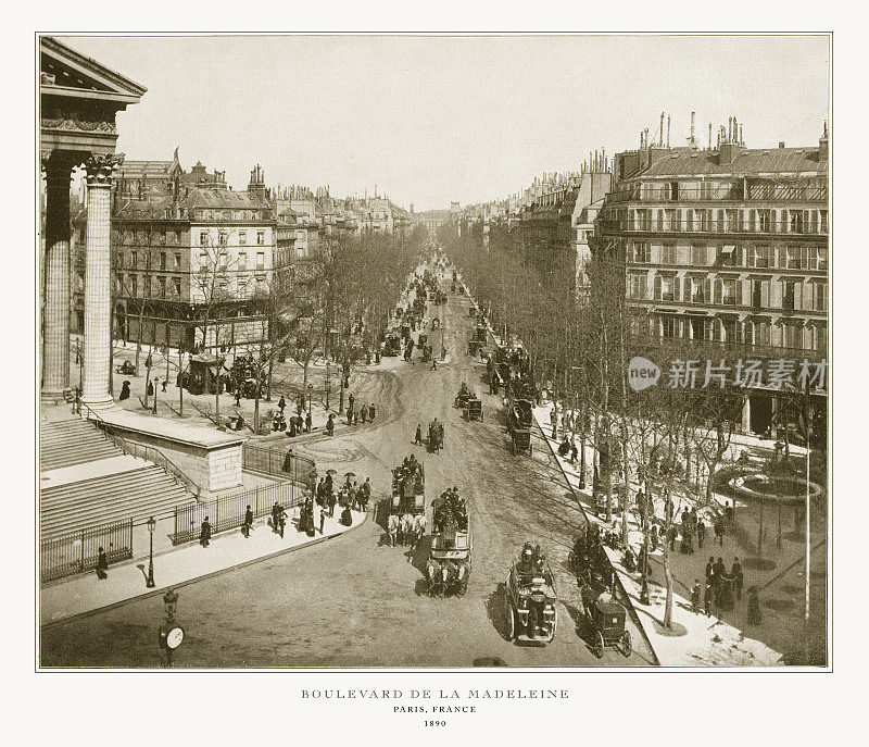De La Madeleine大道，古董巴黎照片，1893年